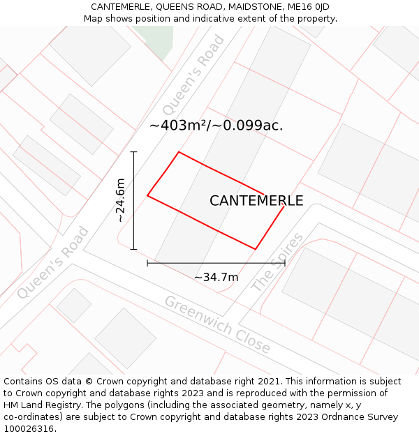 CANTEMERLE, QUEENS ROAD, MAIDSTONE, ME16 0JD: Plot and title map