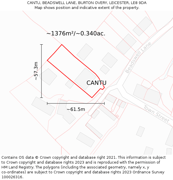 CANTU, BEADSWELL LANE, BURTON OVERY, LEICESTER, LE8 9DA: Plot and title map