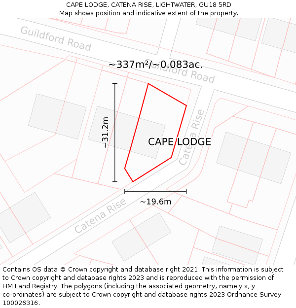 CAPE LODGE, CATENA RISE, LIGHTWATER, GU18 5RD: Plot and title map