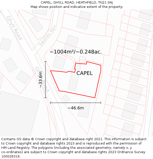 CAPEL, GHYLL ROAD, HEATHFIELD, TN21 0AJ: Plot and title map