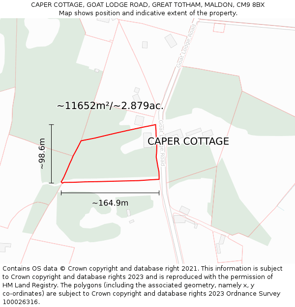 CAPER COTTAGE, GOAT LODGE ROAD, GREAT TOTHAM, MALDON, CM9 8BX: Plot and title map