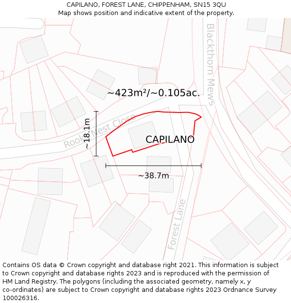 CAPILANO, FOREST LANE, CHIPPENHAM, SN15 3QU: Plot and title map