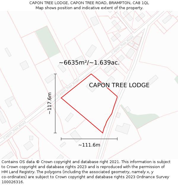 CAPON TREE LODGE, CAPON TREE ROAD, BRAMPTON, CA8 1QL: Plot and title map