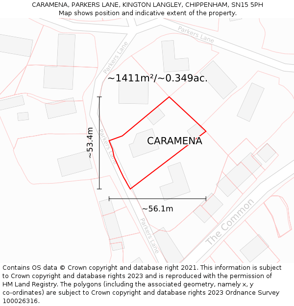 CARAMENA, PARKERS LANE, KINGTON LANGLEY, CHIPPENHAM, SN15 5PH: Plot and title map