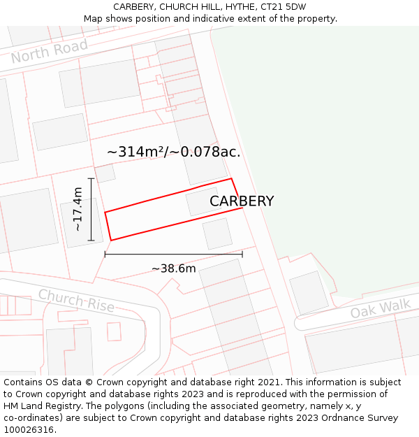 CARBERY, CHURCH HILL, HYTHE, CT21 5DW: Plot and title map