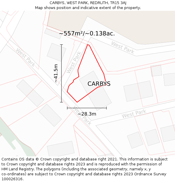 CARBYS, WEST PARK, REDRUTH, TR15 3AJ: Plot and title map