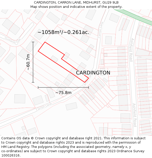 CARDINGTON, CARRON LANE, MIDHURST, GU29 9LB: Plot and title map