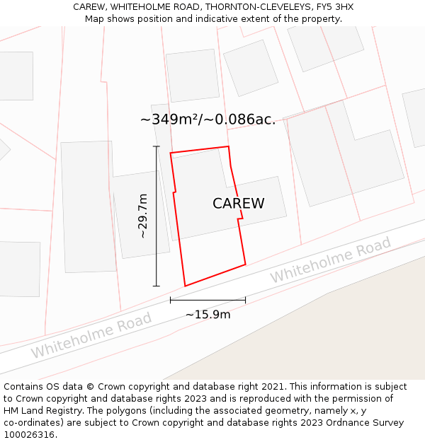 CAREW, WHITEHOLME ROAD, THORNTON-CLEVELEYS, FY5 3HX: Plot and title map