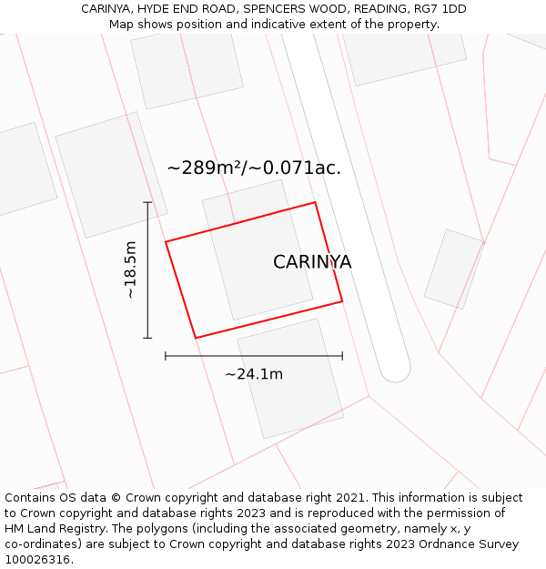 CARINYA, HYDE END ROAD, SPENCERS WOOD, READING, RG7 1DD: Plot and title map