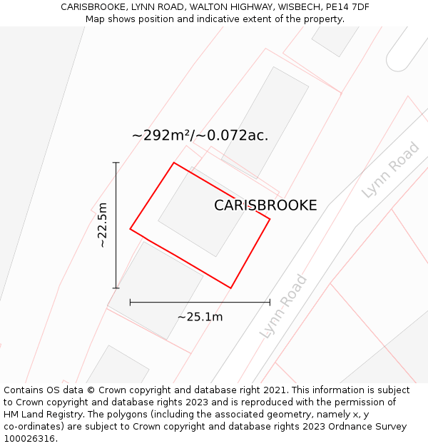 CARISBROOKE, LYNN ROAD, WALTON HIGHWAY, WISBECH, PE14 7DF: Plot and title map