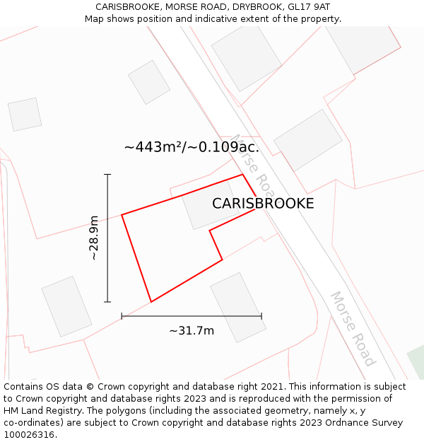 CARISBROOKE, MORSE ROAD, DRYBROOK, GL17 9AT: Plot and title map