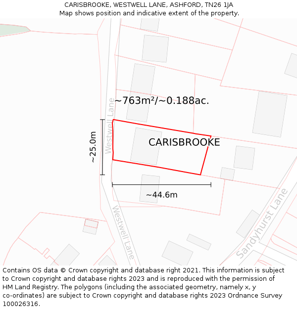 CARISBROOKE, WESTWELL LANE, ASHFORD, TN26 1JA: Plot and title map