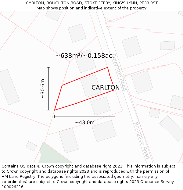 CARLTON, BOUGHTON ROAD, STOKE FERRY, KING'S LYNN, PE33 9ST: Plot and title map