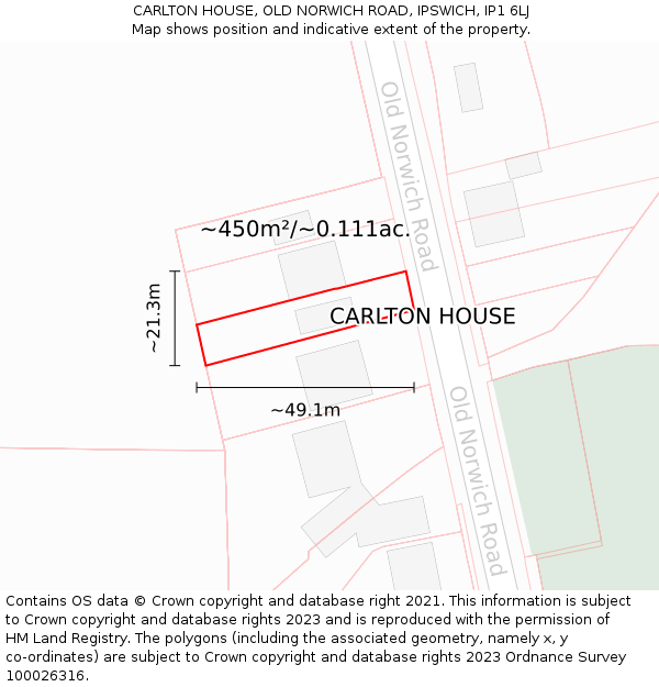 CARLTON HOUSE, OLD NORWICH ROAD, IPSWICH, IP1 6LJ: Plot and title map