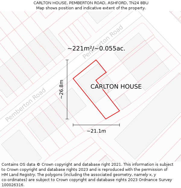 CARLTON HOUSE, PEMBERTON ROAD, ASHFORD, TN24 8BU: Plot and title map