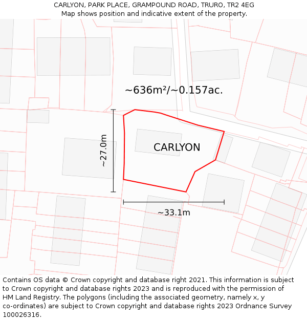 CARLYON, PARK PLACE, GRAMPOUND ROAD, TRURO, TR2 4EG: Plot and title map