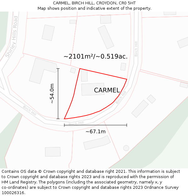 CARMEL, BIRCH HILL, CROYDON, CR0 5HT: Plot and title map