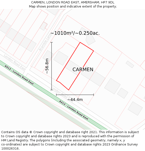 CARMEN, LONDON ROAD EAST, AMERSHAM, HP7 9DL: Plot and title map