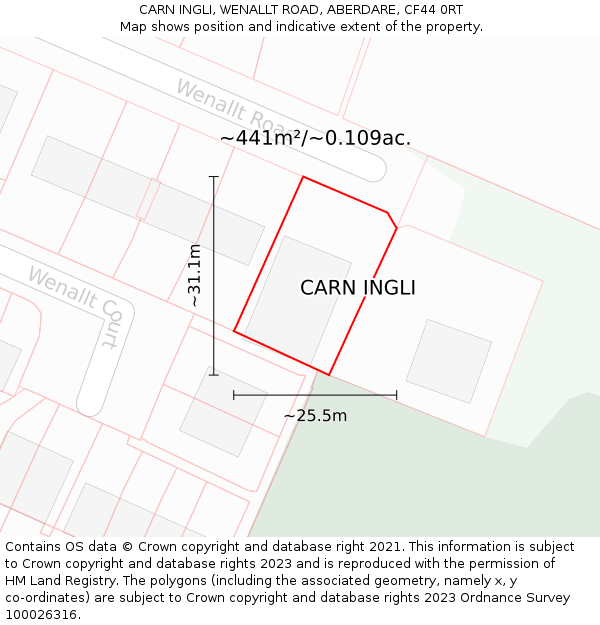 CARN INGLI, WENALLT ROAD, ABERDARE, CF44 0RT: Plot and title map