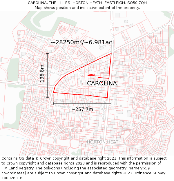 CAROLINA, THE LILLIES, HORTON HEATH, EASTLEIGH, SO50 7QH: Plot and title map