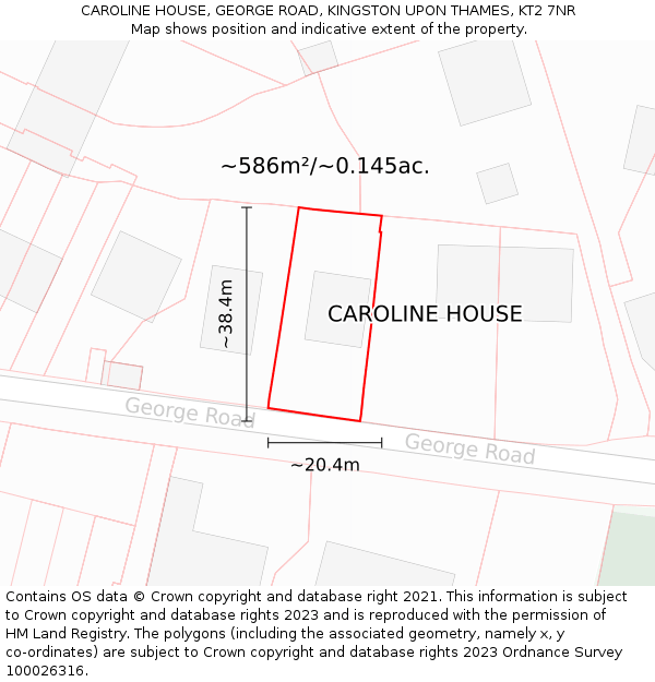 CAROLINE HOUSE, GEORGE ROAD, KINGSTON UPON THAMES, KT2 7NR: Plot and title map