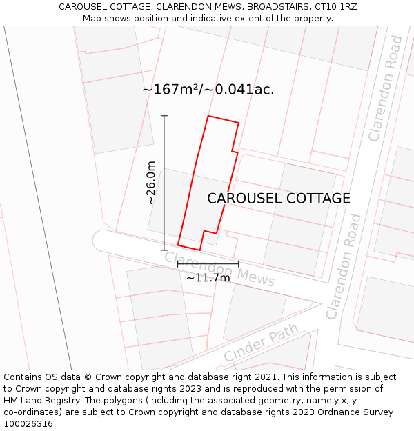 CAROUSEL COTTAGE, CLARENDON MEWS, BROADSTAIRS, CT10 1RZ: Plot and title map