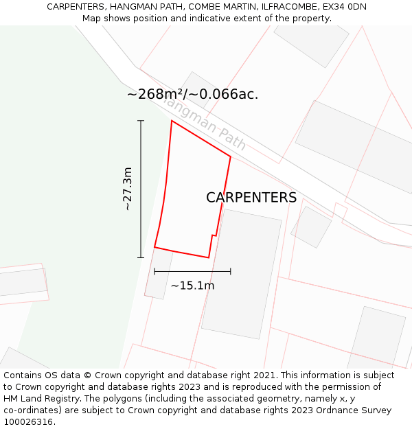 CARPENTERS, HANGMAN PATH, COMBE MARTIN, ILFRACOMBE, EX34 0DN: Plot and title map