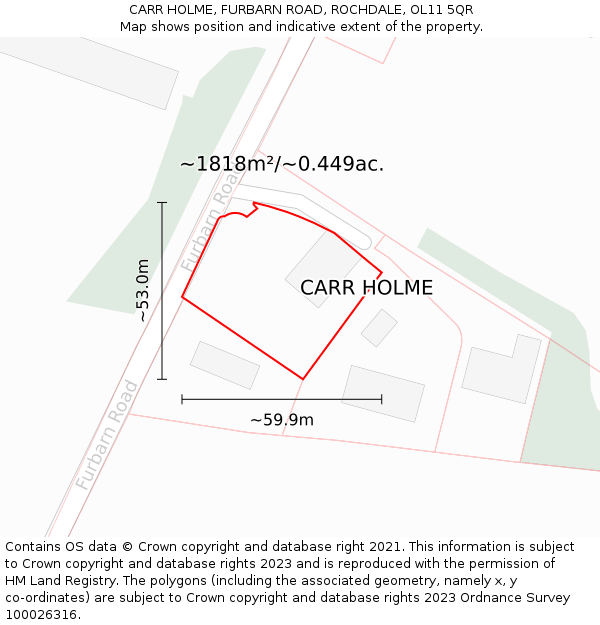 CARR HOLME, FURBARN ROAD, ROCHDALE, OL11 5QR: Plot and title map