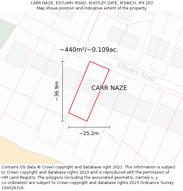 CARR NAZE, ESTUARY ROAD, SHOTLEY GATE, IPSWICH, IP9 1PZ: Plot and title map