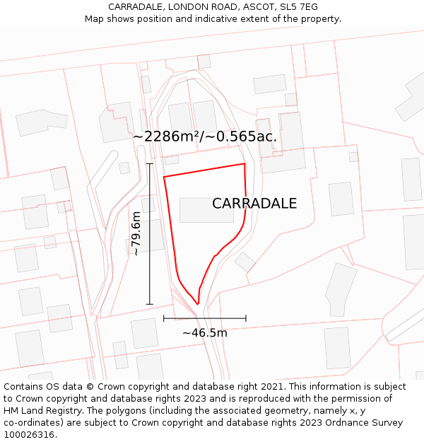 CARRADALE, LONDON ROAD, ASCOT, SL5 7EG: Plot and title map