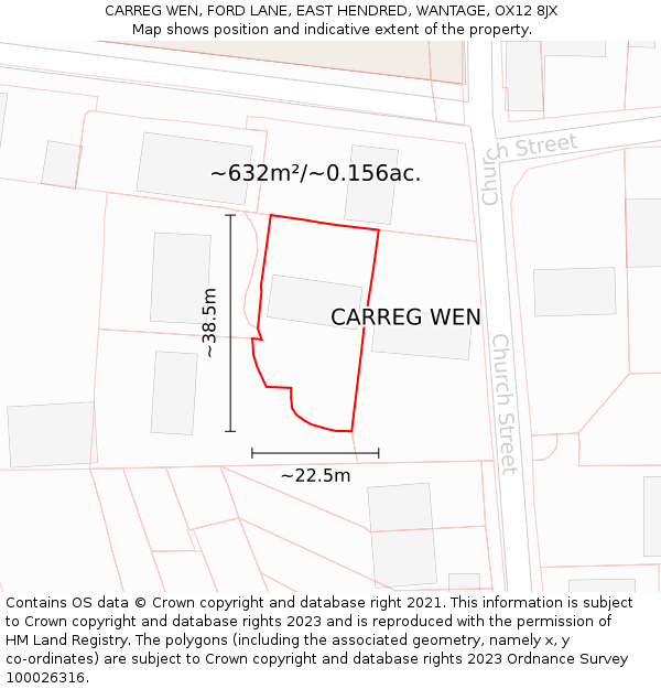 CARREG WEN, FORD LANE, EAST HENDRED, WANTAGE, OX12 8JX: Plot and title map