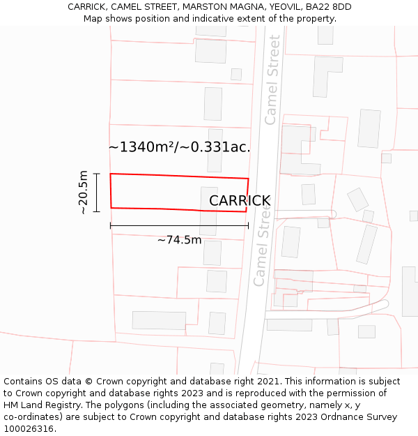 CARRICK, CAMEL STREET, MARSTON MAGNA, YEOVIL, BA22 8DD: Plot and title map