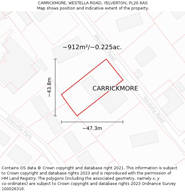 CARRICKMORE, WESTELLA ROAD, YELVERTON, PL20 6AS: Plot and title map