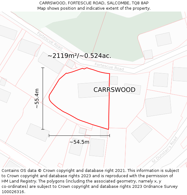 CARRSWOOD, FORTESCUE ROAD, SALCOMBE, TQ8 8AP: Plot and title map