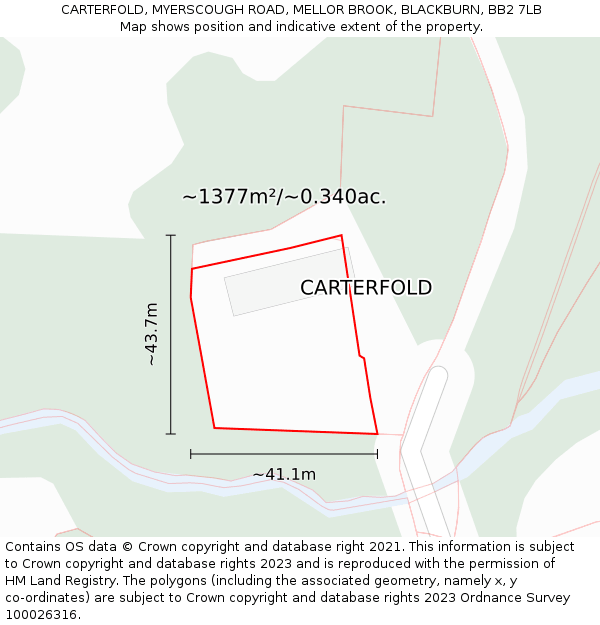 CARTERFOLD, MYERSCOUGH ROAD, MELLOR BROOK, BLACKBURN, BB2 7LB: Plot and title map