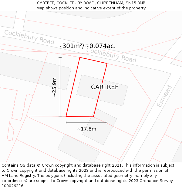 CARTREF, COCKLEBURY ROAD, CHIPPENHAM, SN15 3NR: Plot and title map