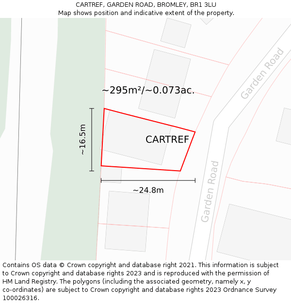 CARTREF, GARDEN ROAD, BROMLEY, BR1 3LU: Plot and title map