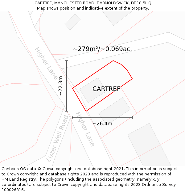 CARTREF, MANCHESTER ROAD, BARNOLDSWICK, BB18 5HQ: Plot and title map