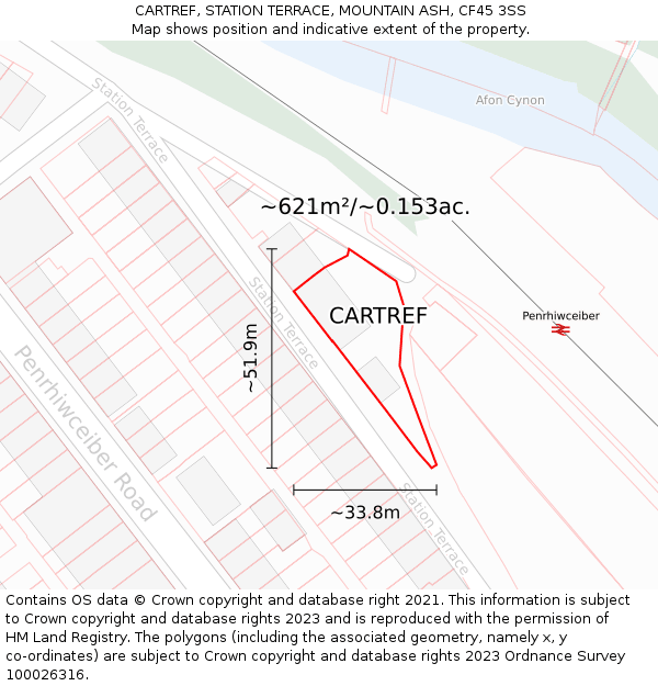 CARTREF, STATION TERRACE, MOUNTAIN ASH, CF45 3SS: Plot and title map