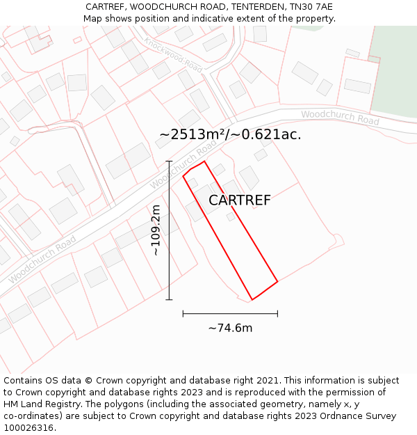 CARTREF, WOODCHURCH ROAD, TENTERDEN, TN30 7AE: Plot and title map