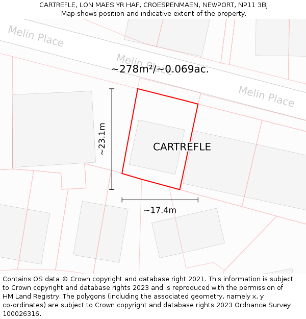 CARTREFLE, LON MAES YR HAF, CROESPENMAEN, NEWPORT, NP11 3BJ: Plot and title map