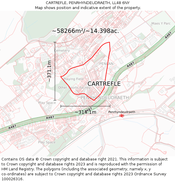 CARTREFLE, PENRHYNDEUDRAETH, LL48 6NY: Plot and title map
