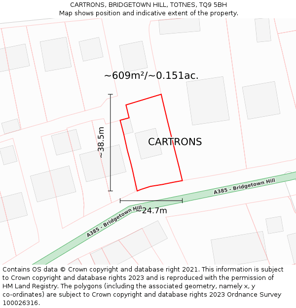 CARTRONS, BRIDGETOWN HILL, TOTNES, TQ9 5BH: Plot and title map