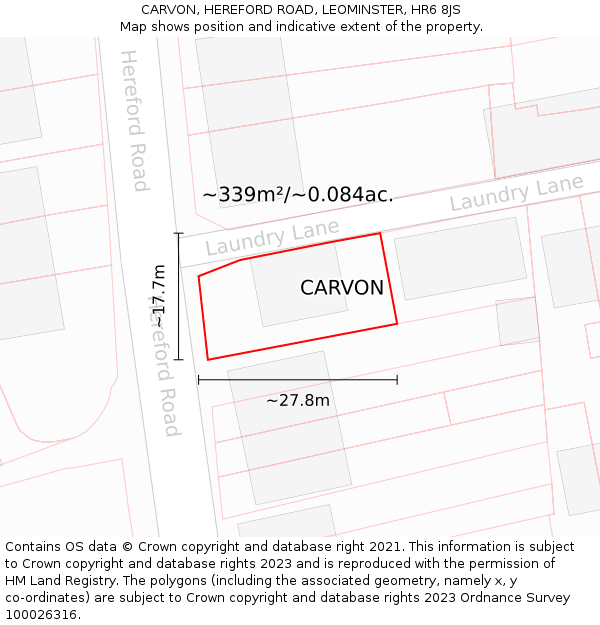 CARVON, HEREFORD ROAD, LEOMINSTER, HR6 8JS: Plot and title map