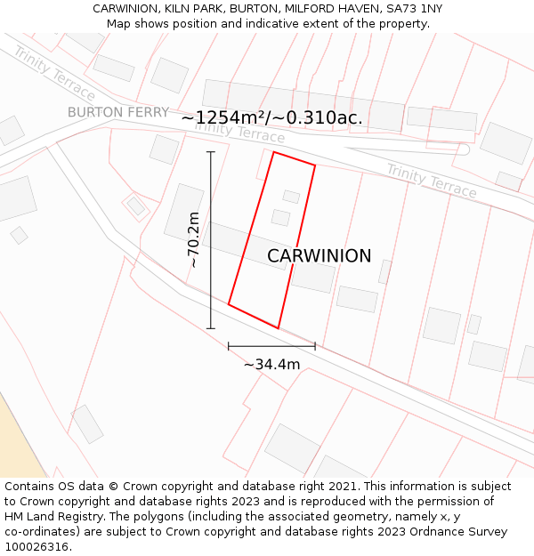 CARWINION, KILN PARK, BURTON, MILFORD HAVEN, SA73 1NY: Plot and title map