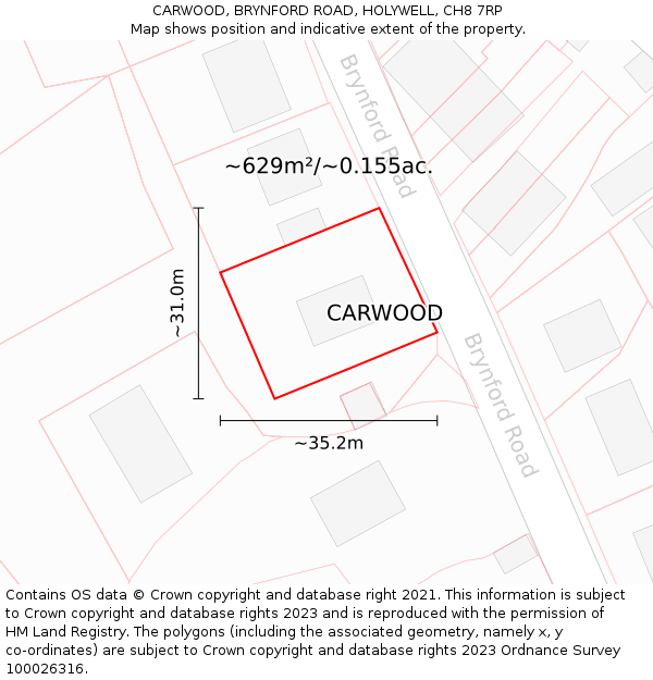 CARWOOD, BRYNFORD ROAD, HOLYWELL, CH8 7RP: Plot and title map