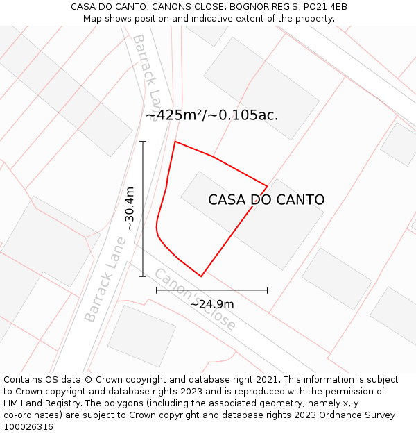 CASA DO CANTO, CANONS CLOSE, BOGNOR REGIS, PO21 4EB: Plot and title map