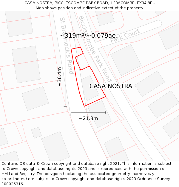 CASA NOSTRA, BICCLESCOMBE PARK ROAD, ILFRACOMBE, EX34 8EU: Plot and title map