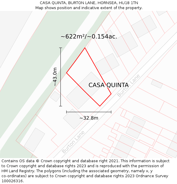 CASA QUINTA, BURTON LANE, HORNSEA, HU18 1TN: Plot and title map