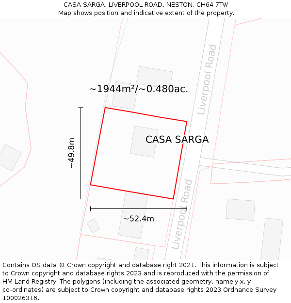 CASA SARGA, LIVERPOOL ROAD, NESTON, CH64 7TW: Plot and title map